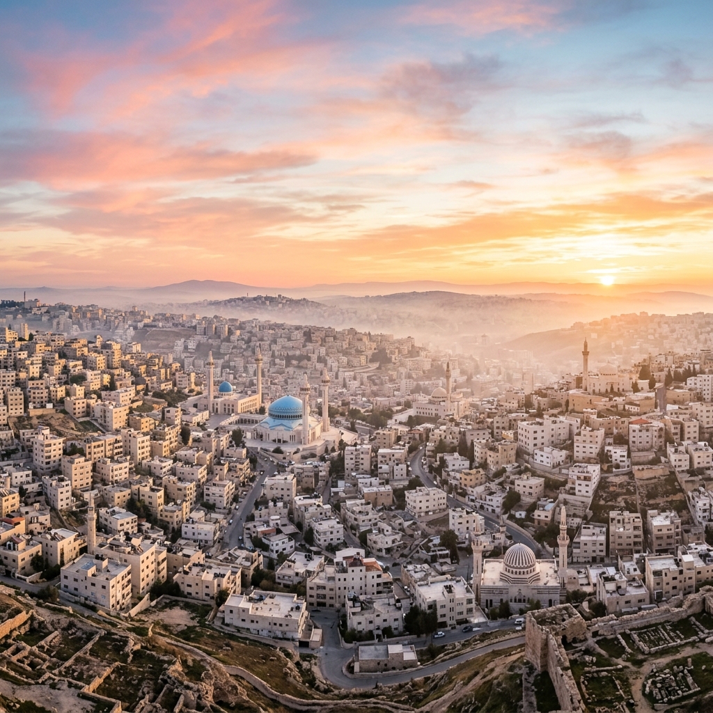 منظر بانورامي لمدينة عمّان عند الشروق